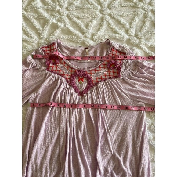 FREE PEOPLE Lavender Purple Floral Embroidered Bohemian Top Blouse Size Small - Picture 6 of 12